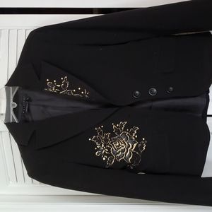 Black blazer with gold embroidery accent
